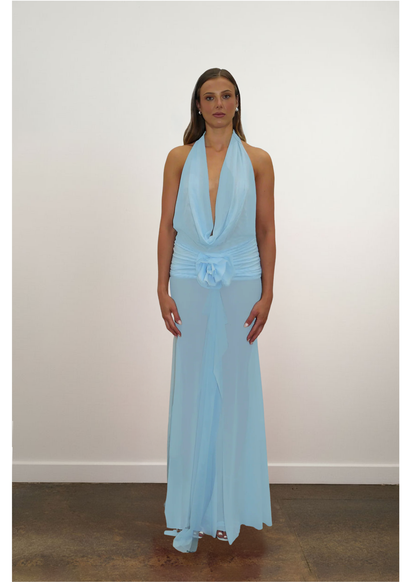 princess polly baby blue dress Yours London Curve Blue Floral Linen Look Wrap Dress main image 1
